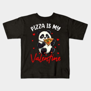 pizza is my valentine panda Kids T-Shirt